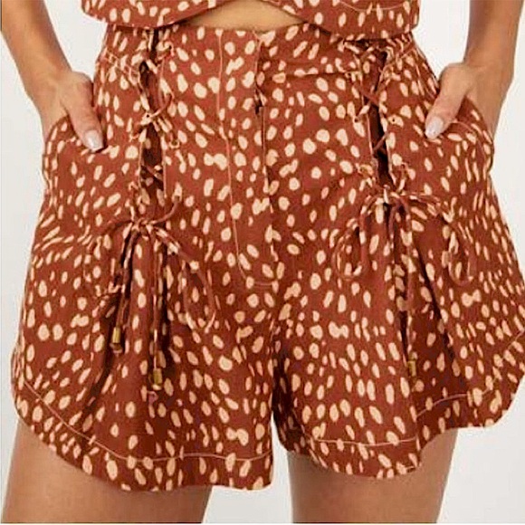 NEW Free People Bennett shorts criss cross ties lace upfront dotted dot print 2 - Picture 15 of 16